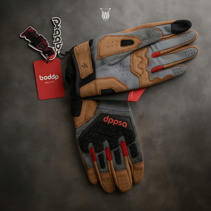 تصویر از دستکش چرم و جیر قهوه ای 2XL